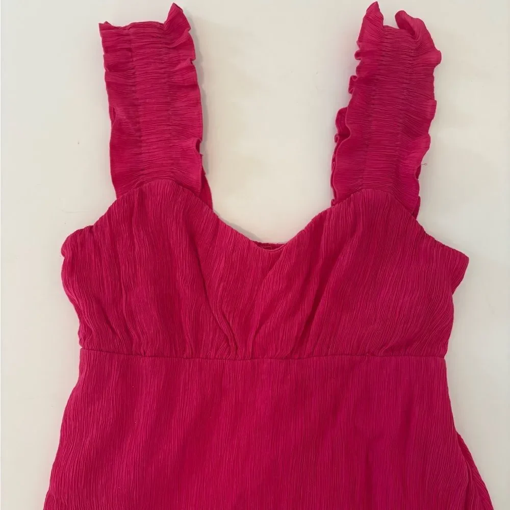 Altar'd State Hot Pink Crepe Ruffled Strap Mini Dress Small